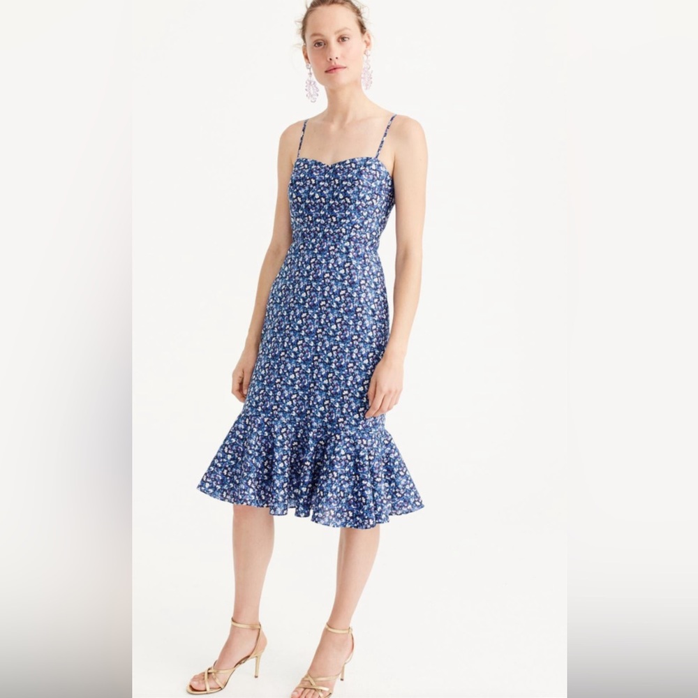 Jcrew Ruffle Hem Midi Dress in Liberty Wiltshire Blue Floral